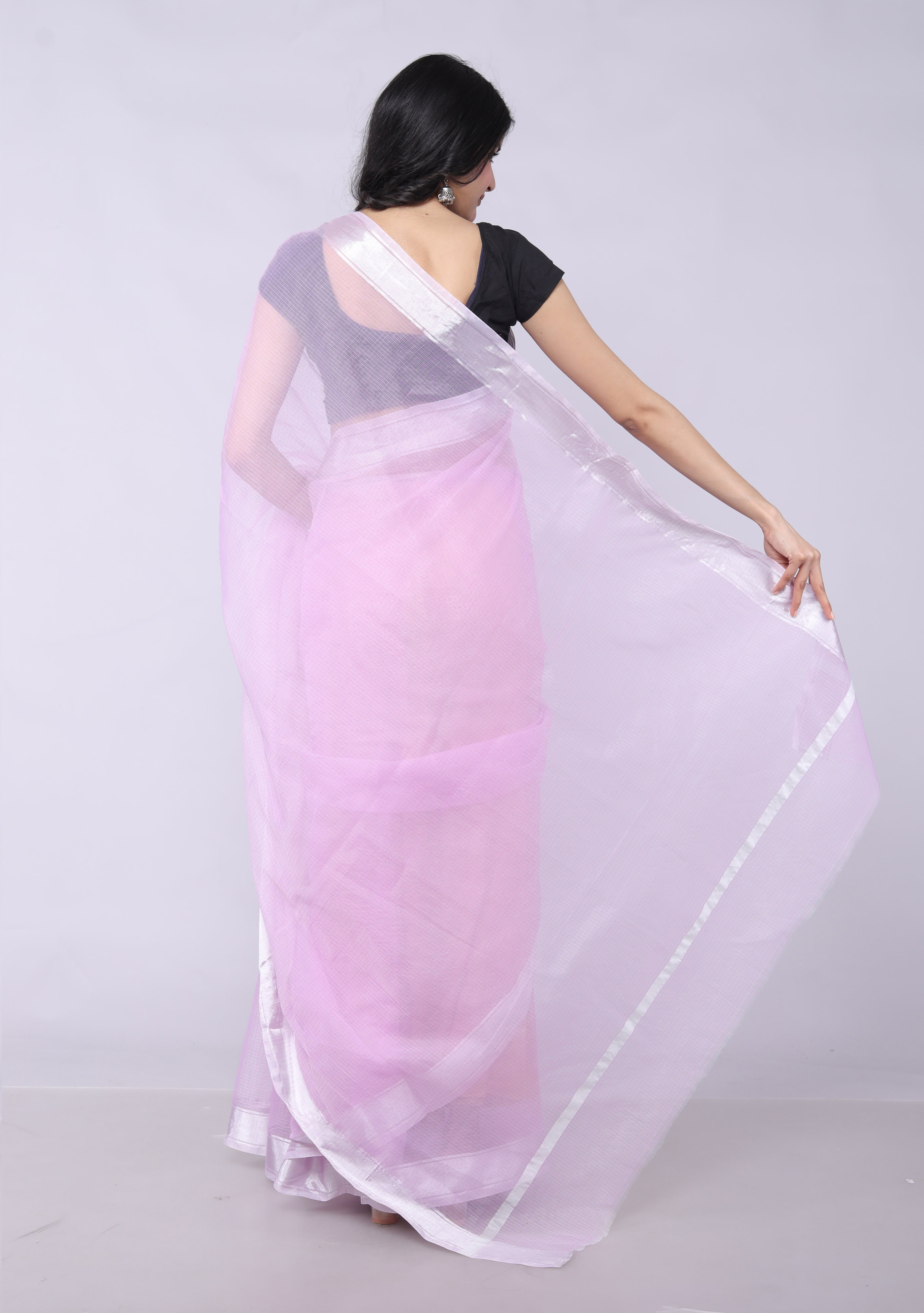 RAJGLOBAL Women's Plain Kota Doria Cotton blend Saree With Unstiched Blouse Piece bright zari