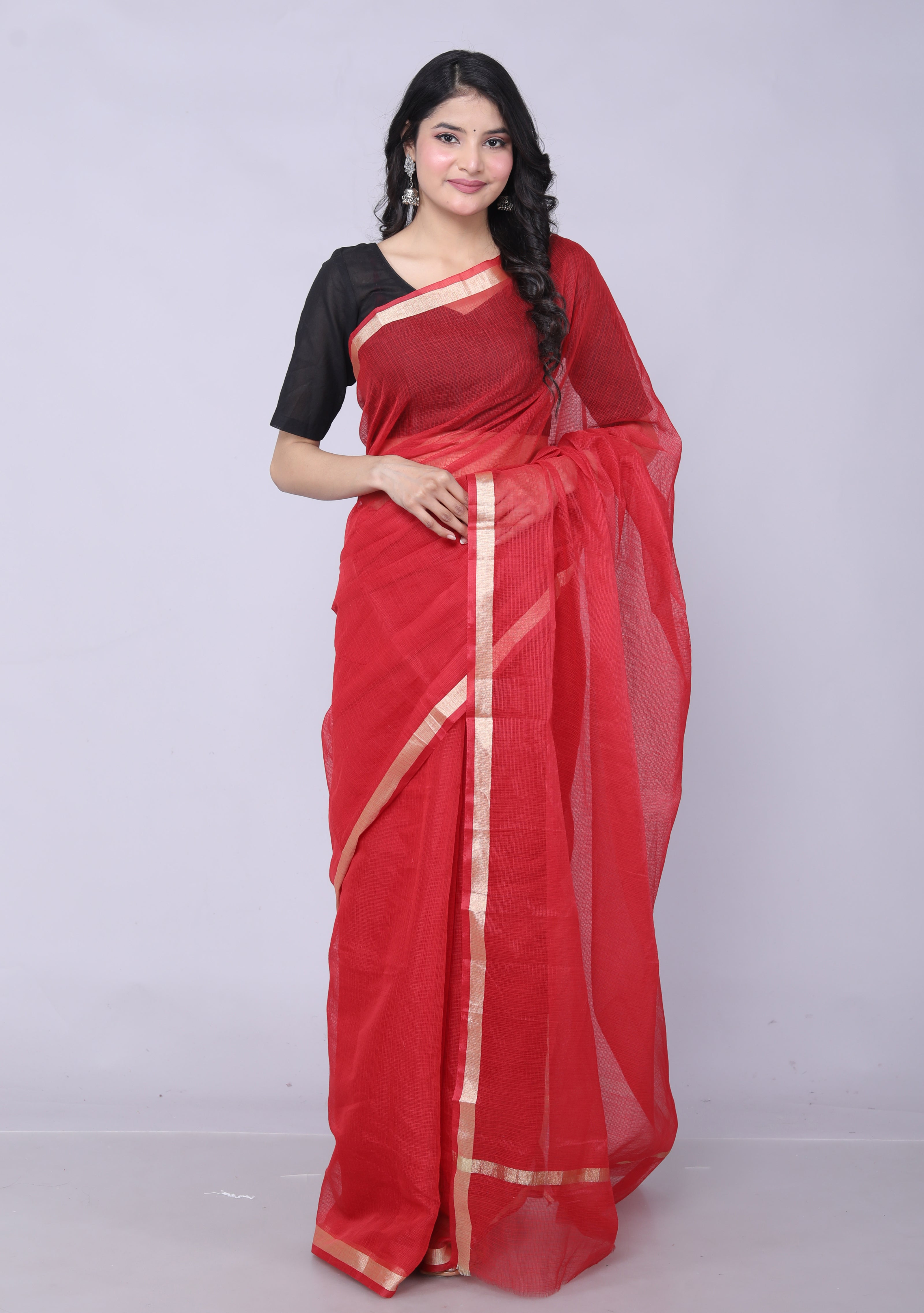 RAJGLOBAL Women's Plain Kota Doria Pure Cotton Saree with Unstiched Blouse Piece Light Pink