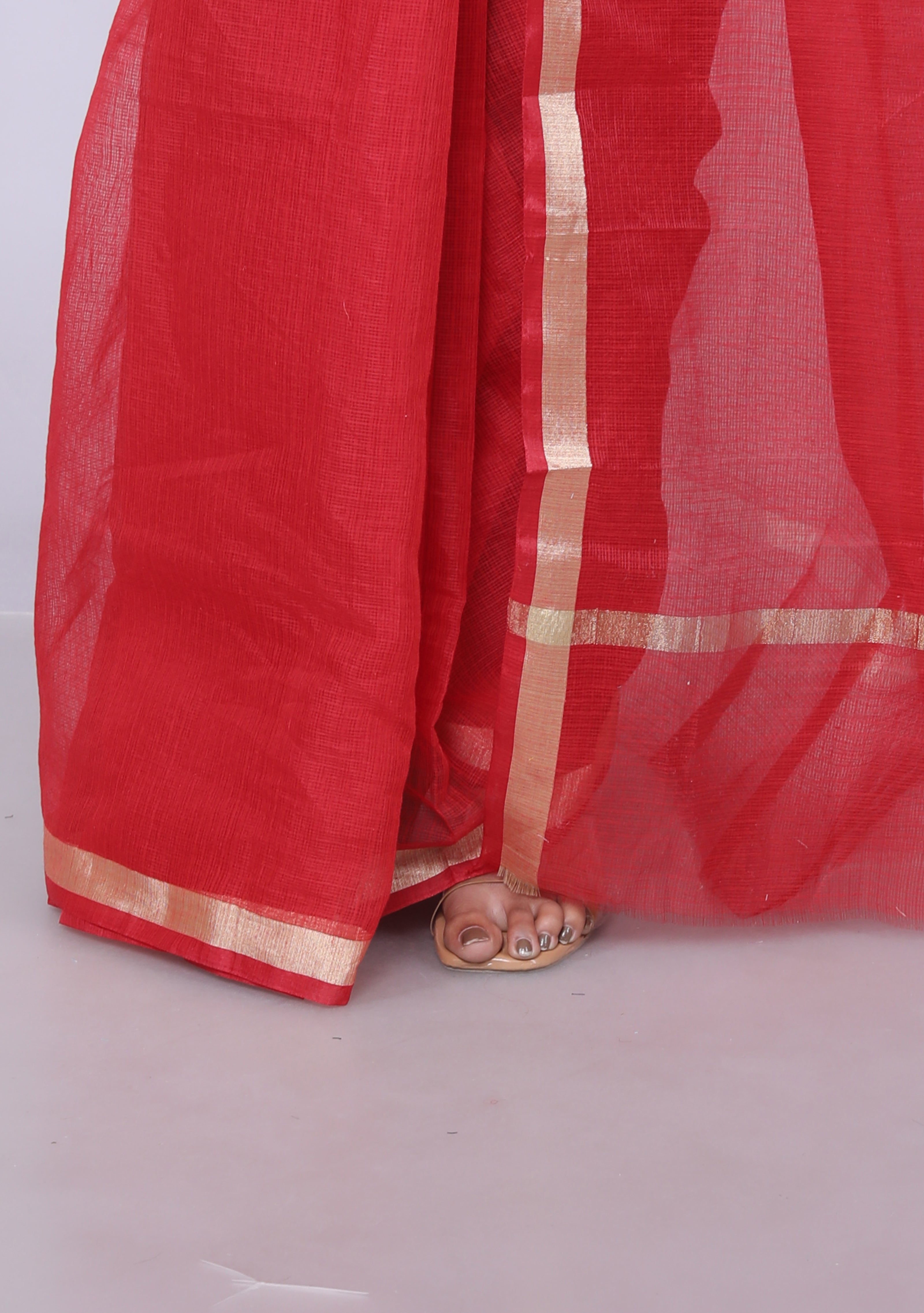 RAJGLOBAL Women's Plain Kota Doria Pure Cotton Saree with Unstiched Blouse Piece Red