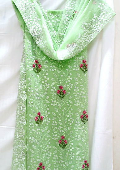 RAJGLOBAL Kota Doria Cotton Blend Suit, Designer Embroidered, 2.5 Metre Top with Dupatta, Pink