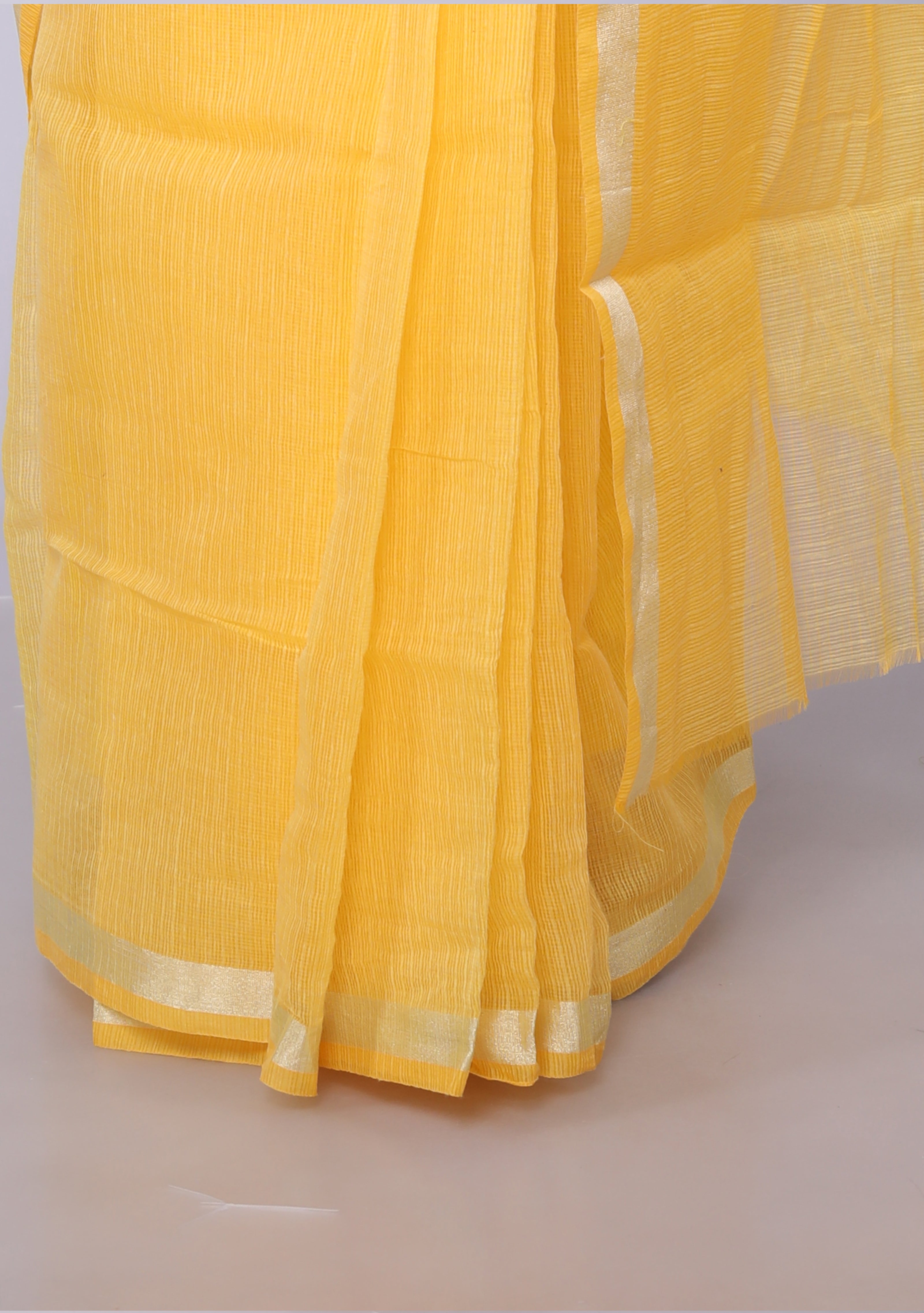 RAJGLOBAL Women's Plain Kota Doria Pure Cotton Saree with Unstiched Blouse Piece Yellow