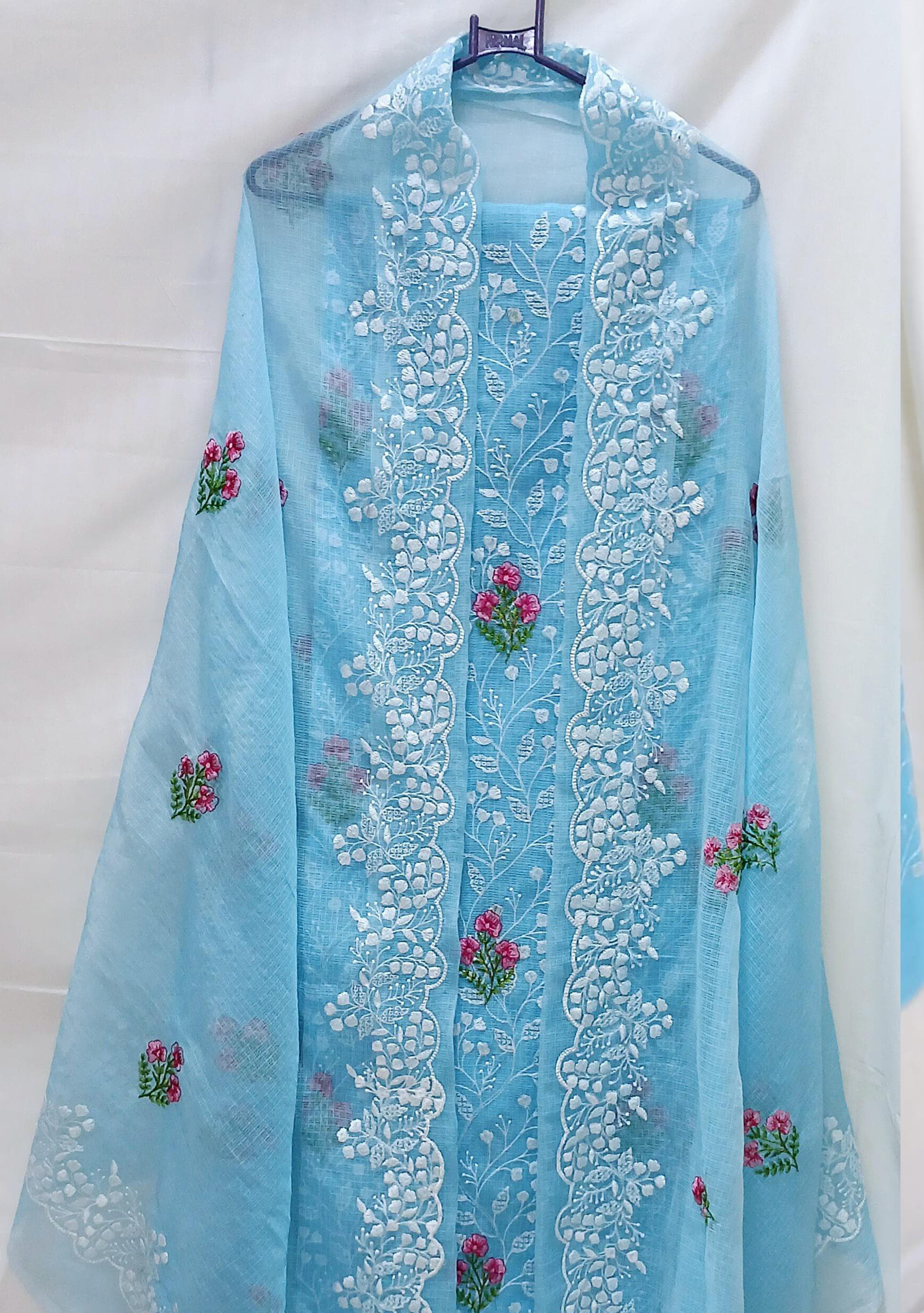 RAJGLOBAL embroidery kota doria dress material for women without bottom (Blue)