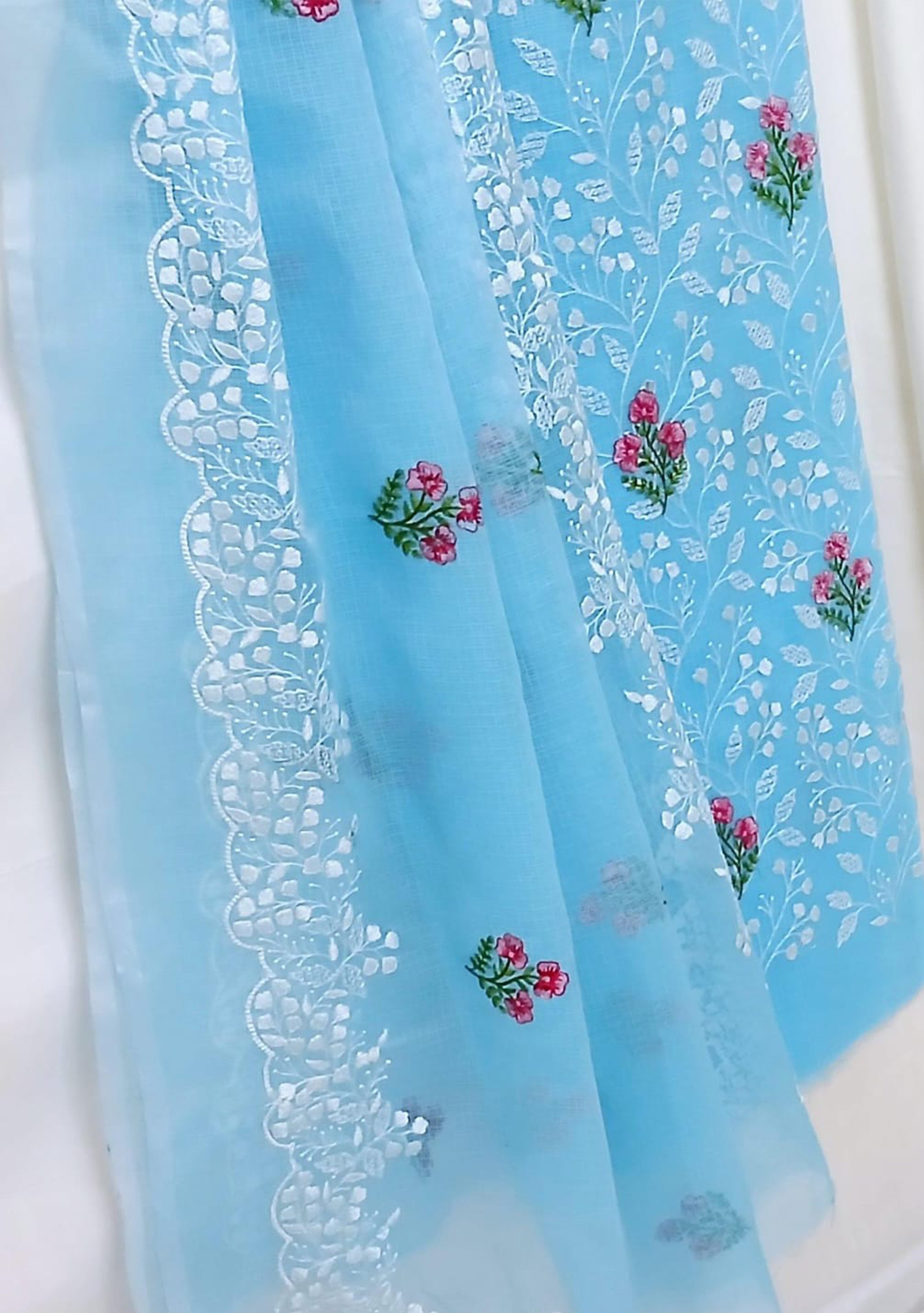 RAJGLOBAL embroidery kota doria dress material for women without bottom (Blue)